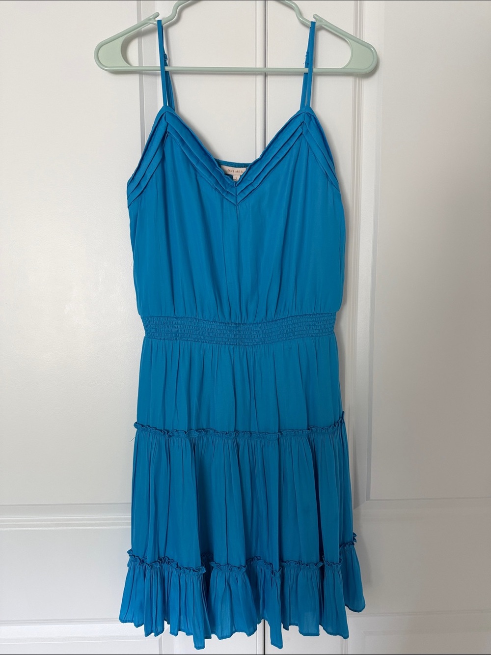 Skies Are Blue Vibrant Blue Tiered Spaghetti-Strap Dress